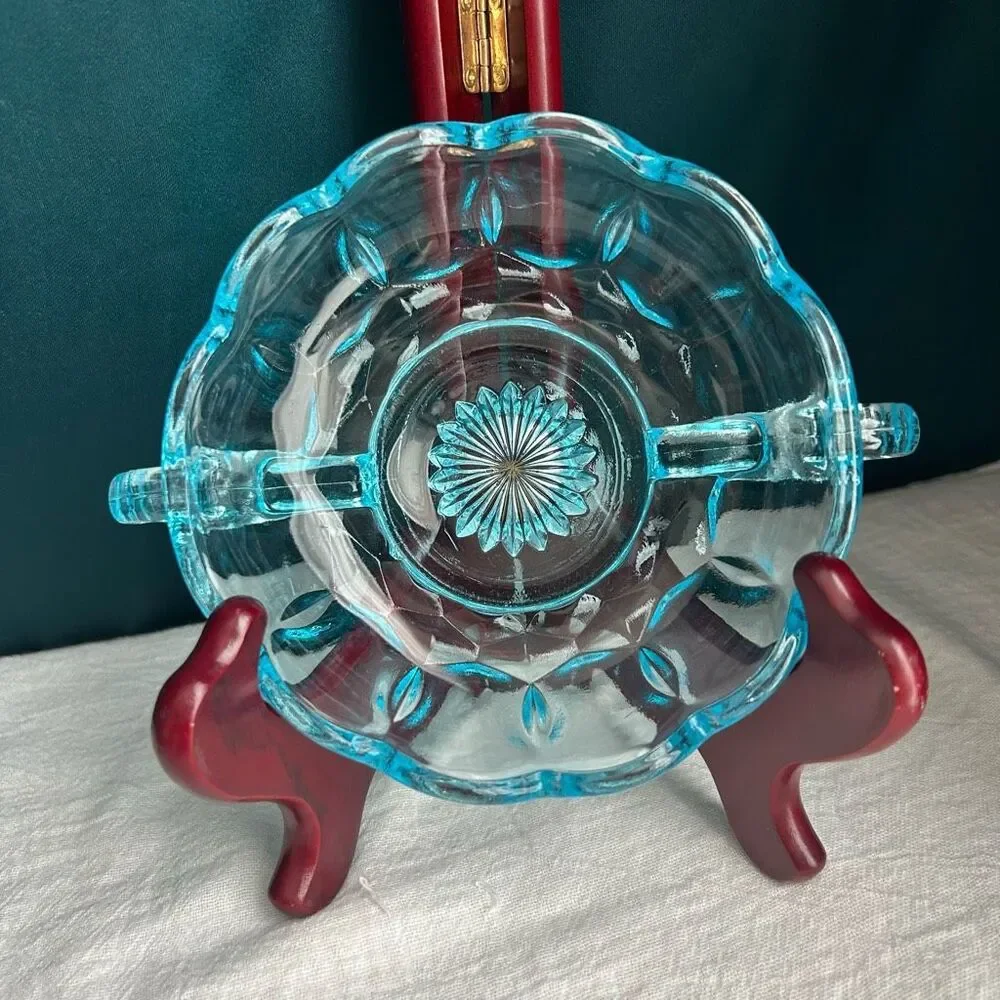 Anchor Hocking Fairfield Aqua Blue Nappy Bowl Candy Condiment Nut